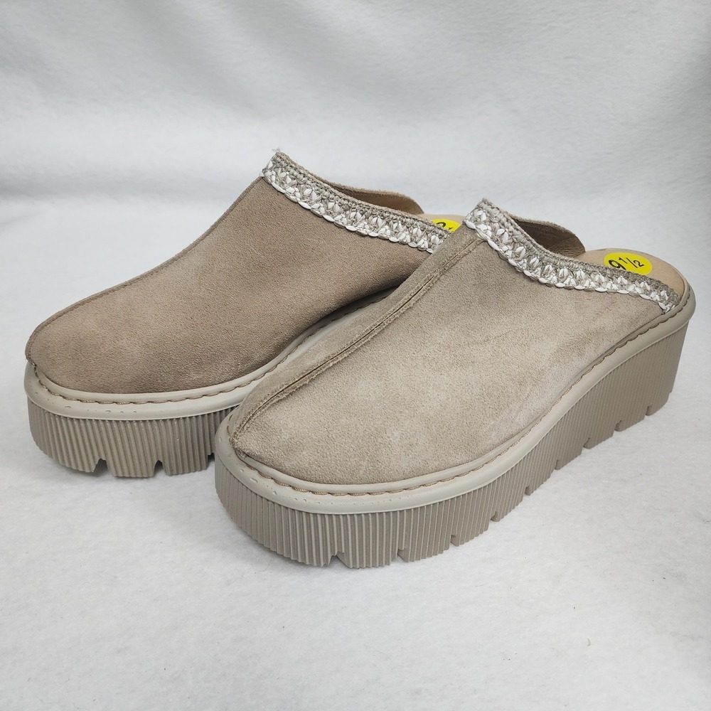 Carlo Pera Chunky Platform Clog Mules Womens 9.5 Beige Leather Slip On Casual
